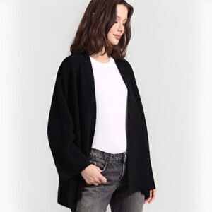 Minnie Rose 100% Cashmere Cardigan Open Front Black Womens Medium Cozy Sweater